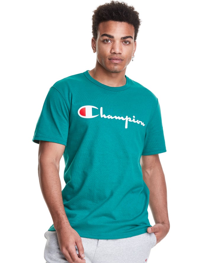 Champion Heritage Vintage Logo T-Shirt Heren - Turquoise - Belgie 6527LRYHT